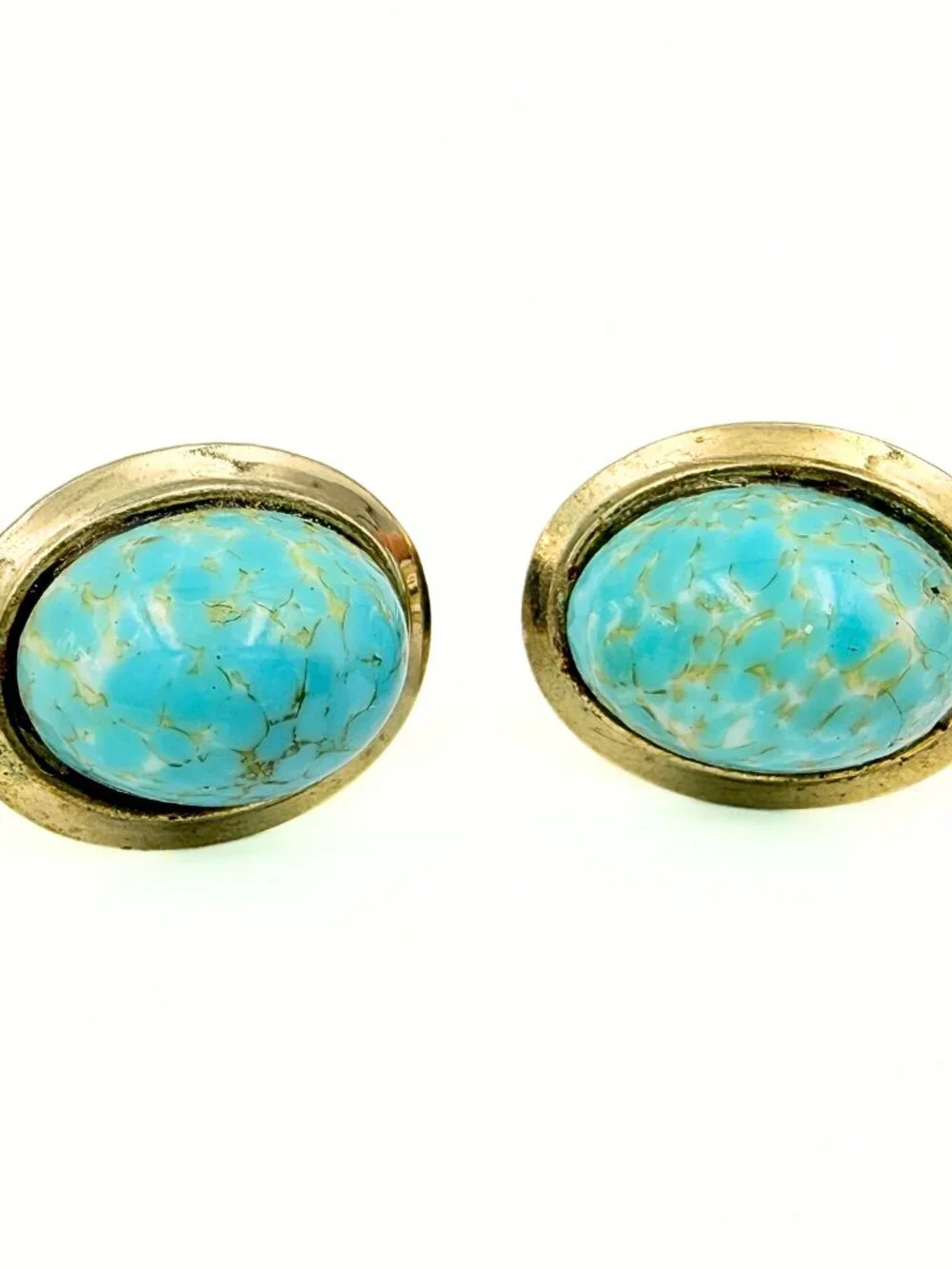 Minimalist Peking Glass Turquoise Cab Gold Plated MCM Cufflinks